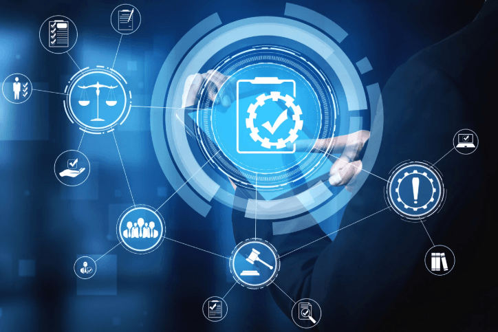 AI governance and compliance network showing risk controls, audits, and oversight